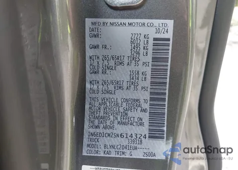 2025 Nissan Frontier King Cab Sv 4X4 from USA, damaged, VIN 1N6ED1CM2SN614324